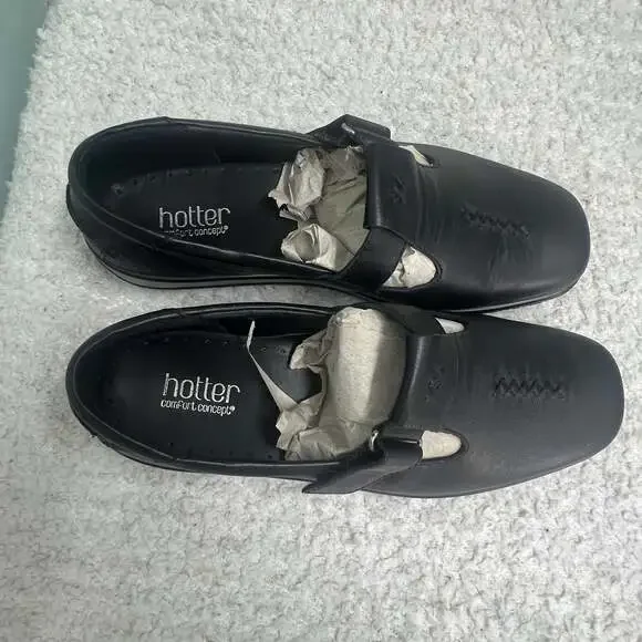 Hotter Sunset Black Leather Comfort Slip-On Shoes Sz US 9.5 UK 7.5 England Made - Picture 3 of 11